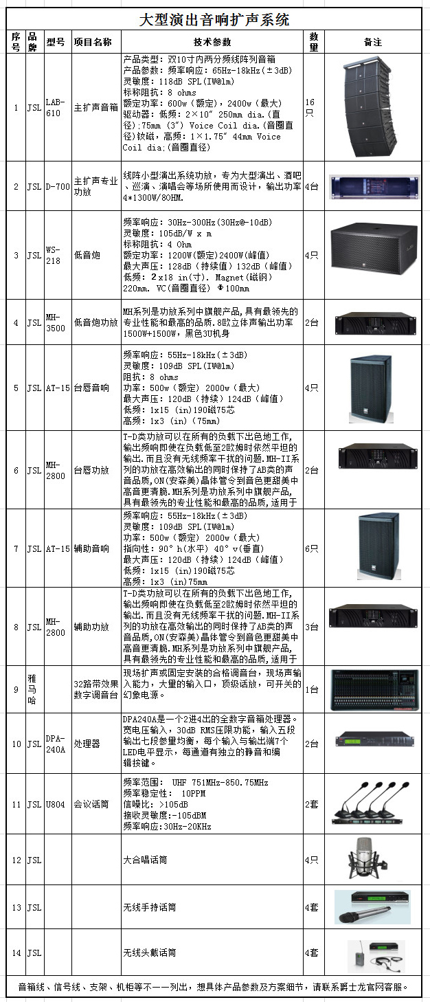 爵士龍大型舞臺(tái)音響擴(kuò)聲系統(tǒng)方案